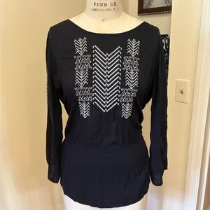 Black + White Embroidered Women's Top